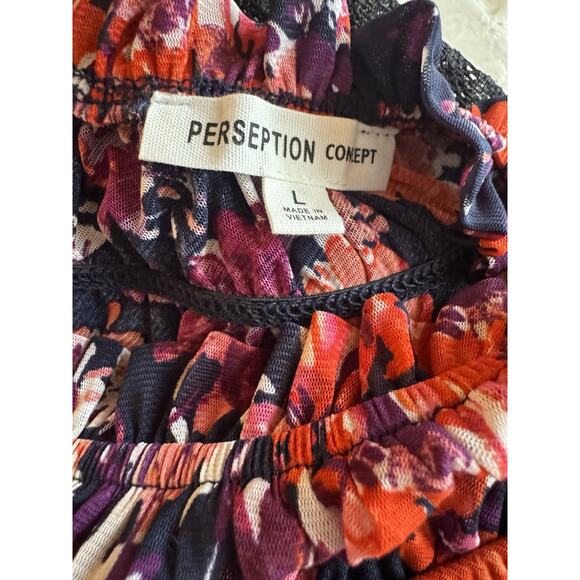 Perception Concept Mesh Puff Sleeve smocked collar romantic dark goth moody L - Picture 6 of 7